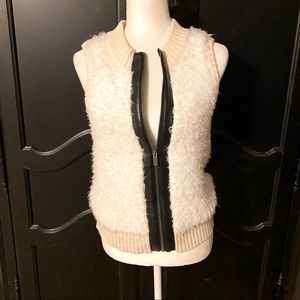 Roxy Zip Up Fuzzy Vest - Cream - Light Beige
